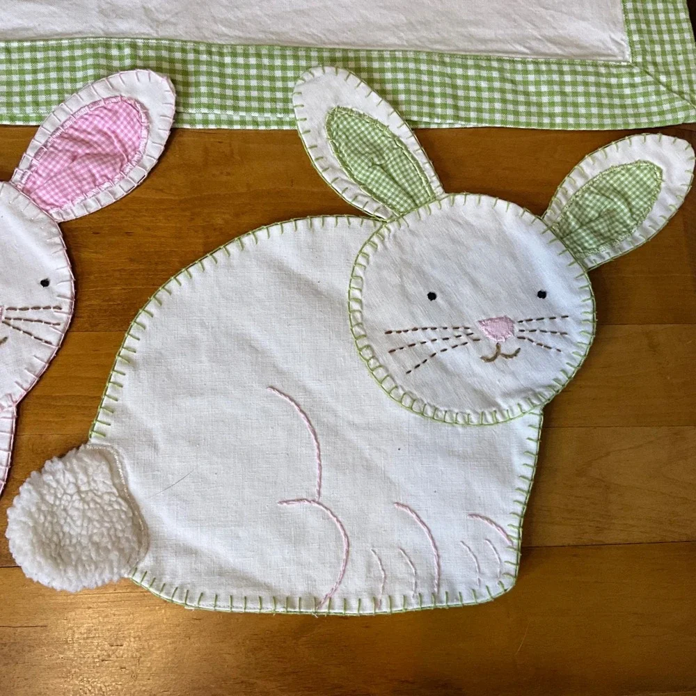 Pottery Barn‎ Easter Bunny Table Runner Napkins Set Gingham Applique Eggs Chicks